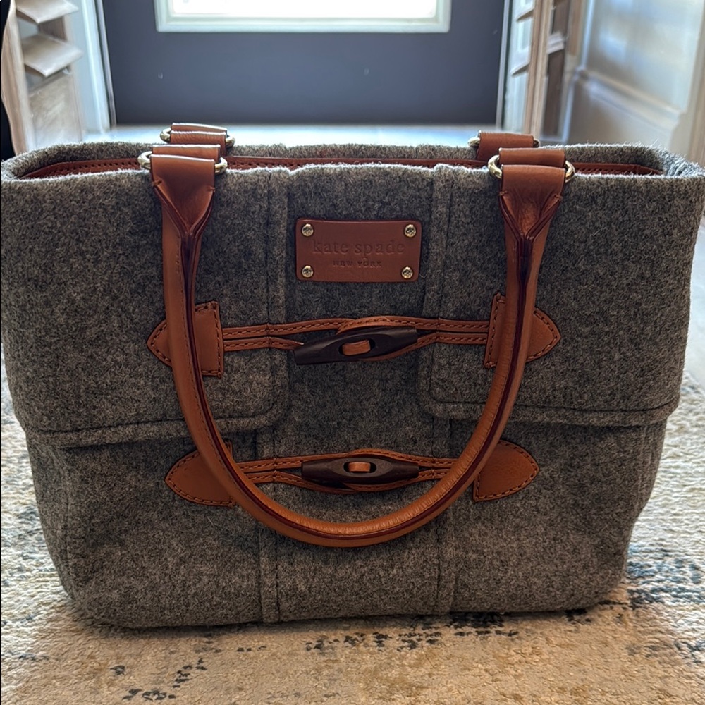Kate Spade Gray and Brown Wool Tote Bag